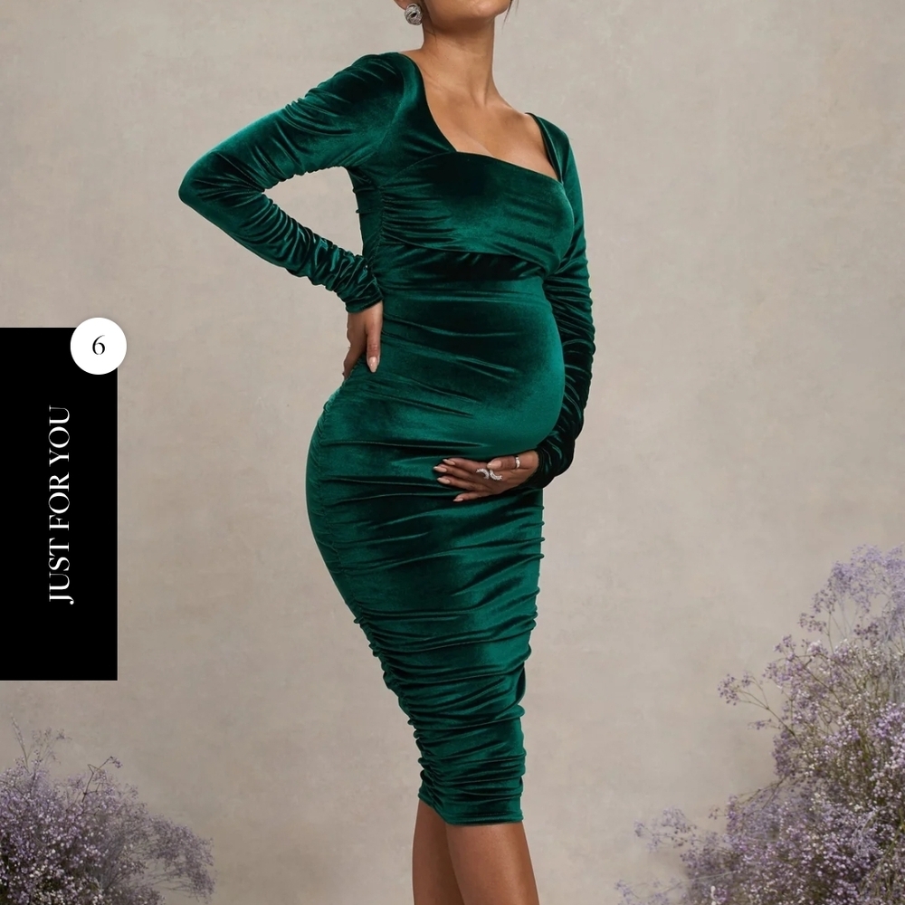 Elegant Green Velvet Maternity Dress